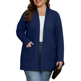 OLRIK Navy Blue Cardigan for Women Plus Size Womens Sweaters Plus Size Long Sleeve Navy Blue-3X