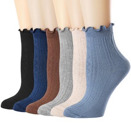 Mcool Mary Women's Ruffle Socks,Casual Ankle Breathable Cool Knit Cotton Cute Crew Frilly Sock 6 Pack
