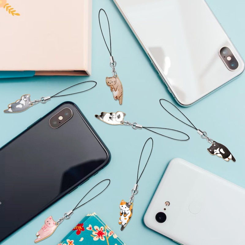 6 Pcs Cat Charm for Cell Phone Kawaii Kitty Mobile