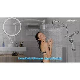 Hibbent All Metal 10" Rain Shower Head with Handheld Spray Combo with 16" Extension Arm