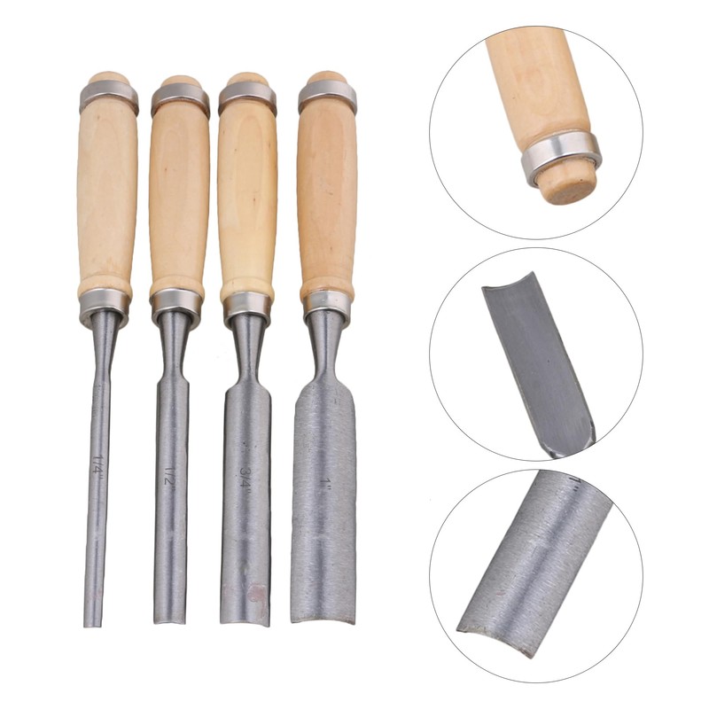 4 Pcs Half Round Chisel Set Inner Edge DIY Wood