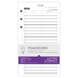 LUX PRO Compact: Pomodoro – LUX Productivity Refill Pack - Planner Page Inserts - Compatible with The LUX PRO Compact 6-Ring Binder Organizer