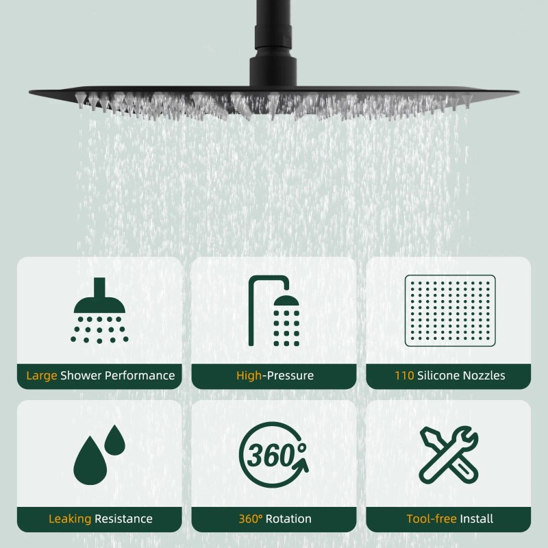 Hibbent All Metal 10'' Rainfall Shower Head Combo,High Pressure Handheld