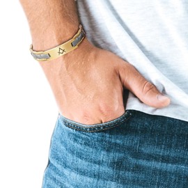 MasonicMan Mens Masonic Bracelet Freemasonry Gift Idea For Masons Size Adjustable Two Tone Titanium