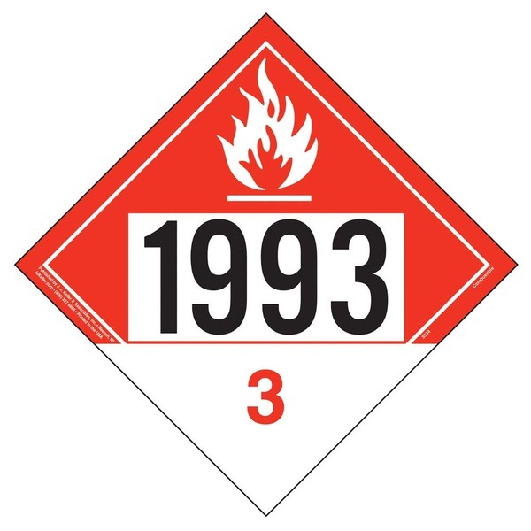 1993 Placard, Class 3 Combustible Liquid 25-pk. - 10.75" x