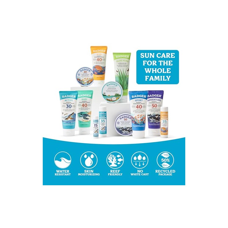 Badger - Active Clear Zinc crema de protección solar Unscented