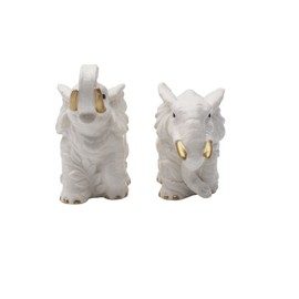 Fitz and Floyd Villa Palm Elephant Salt & Pepper Shaker Set, Handcrafted Earthenware with Golden Accents - Stunning Elephant Salt & Pepper Shakers for Bohemian Chic Dining