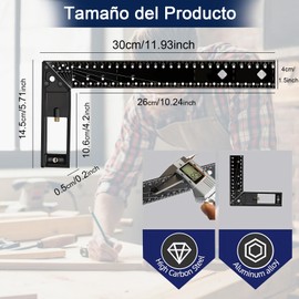 EHRHDKNS Regla de Medición de Múltiples Ángulos, Herramientas de Medición Carpinteria L, Regla de Ángulo Recto de Calibre Multifuncional, Angulo de Combinación Universal de 45/90 Grados