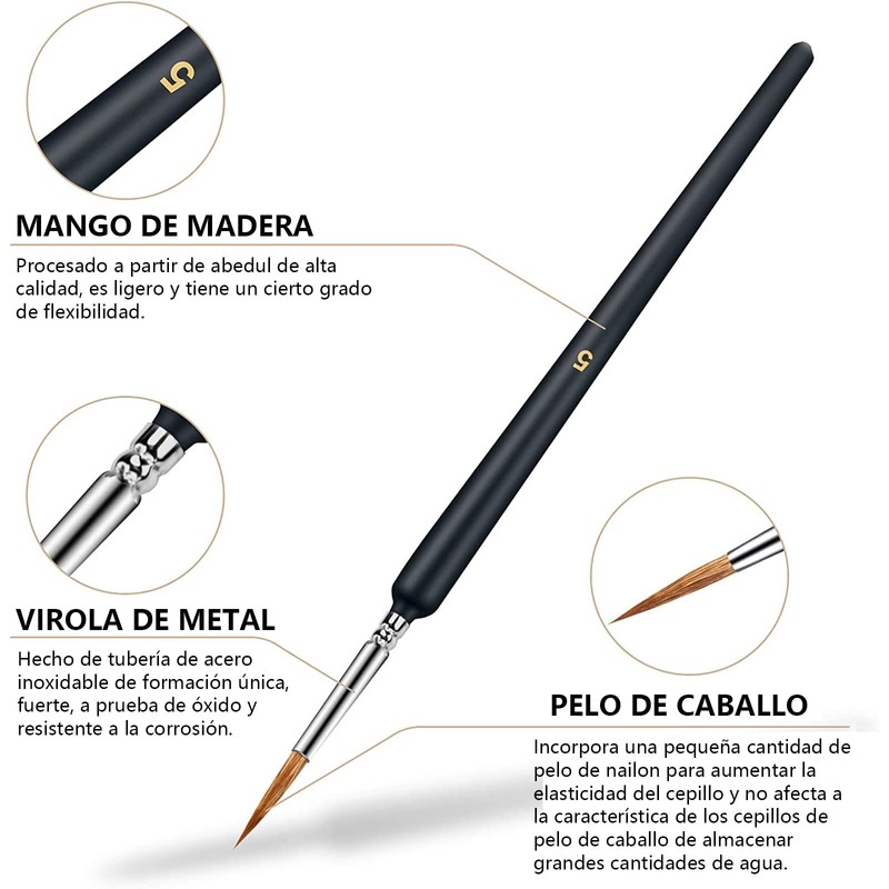 Juego de pinceles de detalle micro de 11 piezas, Pinceles