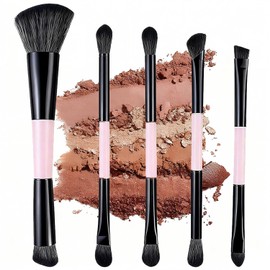 Brochas para Maquillaje Doble Punta, 10-en-5 Brochas para Maquillar Ojos, Aplicar Polvos, Mejillas, Difuminar y Rostro, Set de Brochas Cosméticas Multifunction, Cepillo de Maquillaje