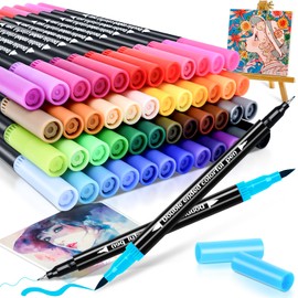 Dual Brush Pen Set 48 Colours Fineliner Set, Felt Pens Thick and Thin, Brush Pens, Felt Pens for Children, Adults, Pens Fineliner for Bullet Journal, Colouring Books, Manga
