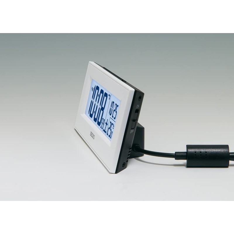 Seiko Clock DL218W Alarm Clock, Radio Wave, White, Digital, LED