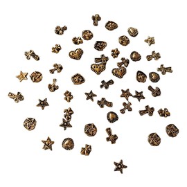 Aquafix 50pcs Punk Nail Art Charms Nail Parts Metal Parts DIY Handmade Accessories 3D Studs Retro Design Pattern Random Fashion (Retro Gold)