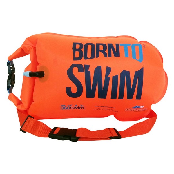 BORN TO SWIM SaferSwimmer Dry Bag and Buoy for Open Water Swimming and Triathlon • Robust Visibility Tow Float for Safer Swimming •  [Orange, Heavy-Duty Large-20L]