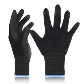 DEX FIT Work Gloves FN330, 3D Comfort Stretch Fit, Power Grip, Durable Foam Nitrile Coated, Smart Touch, Thin & Lightweight, Machine Washable; 12 Pairs (Black, XS)
