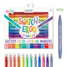 Ooly 12 Pack Sparkle Switch-eroo Color Changing Markers, Dual Tip Markers for Kids, Double Ended Chisel Tip Marker Set Great for Art Supplies, Drawing and Stationery Sets