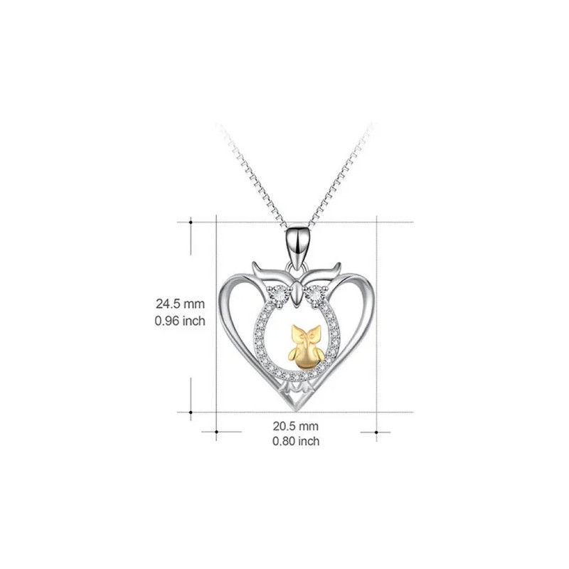 Collar Corazón Buho Graduación Plata 925+ Oro+ Diamante Cz