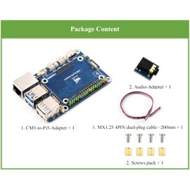 CM5 to Pi 5 Adapter Board, Alternative Solution for Raspberry Pi 5, Onboard Audio Header, Supports Connecting to Microphone, Rich Interfaces (CM5 not Include)