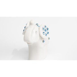 White Cermaic Elephant Figurine 4" H Elephant Decor with Blue Stones in Leather case Home Decor Birthday Gift
