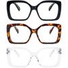 REAVEE 3 Pack Wide Oversized Reading Glasses for Women, Blue