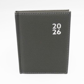 Sixstore Week to View 2026 A6 Diary WTV A6 Planner Hardback Cover Casebound PU Leather Diaries Colour Ribbon Marker, Grey