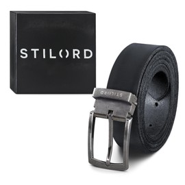 STILORD Men's Leather Belt Black for Business Casual Suit Jeans Men's Belt Universal Shortenable with Shabby Gift Box 34 mm Genuine Vintage Buffalo Leather, Colour: Antique Buckle - Silver I, Buckle