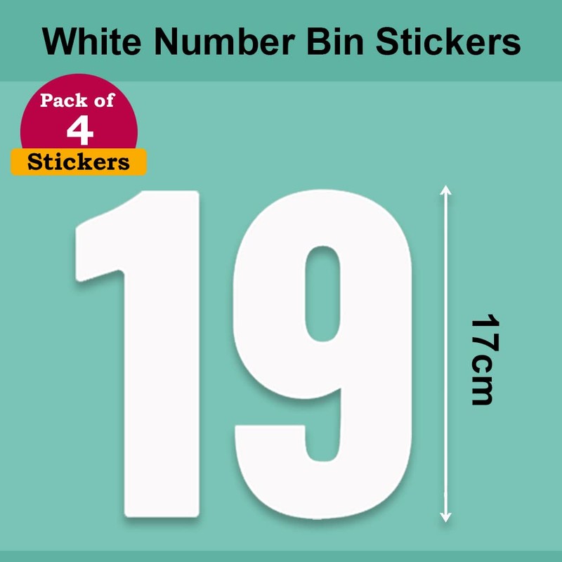 Pack of 4 White Wheelie Bin Number 19 Stickers (17