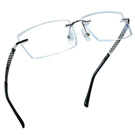 LifeArt Blue Light Blocking Glasses, Computer Reading Glasses, Anti Blue Rays, Reduce Eyestrain, Rimless Frame Different Lens Color for Customize with diamond, Stylish for Men (Black)