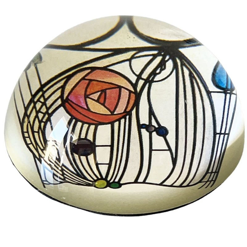 Domed Glass Paperweight - Mackintosh Rose Window Design