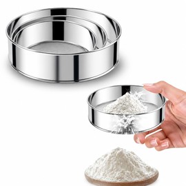 3PCS Stainless Steel Flour Sieve, 10/15/20 cm 40/60 mesh Fine Mesh Kitchen with Brush, Fine Kitchen for Grains, Beans, Pasta, Powdered Sugar