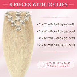 MY-LADY Clip In Hair Extensions Real Human Hair 16 Inch 8pcs Remy Real Hair Extension Clip ins #60 Platinum Blonde 90g Silky Straight Full Head Soft Natural Extension