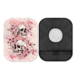 Rnyleeg Pink Ostomy Bag Cover for Women Skull Cherry Blossom Pattern Washable Colostomy Bag Covers for Daily Life Reusable Ostomy Ileostomy Accessories