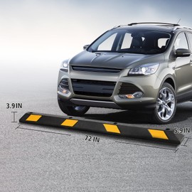 Elementool Heavy-Duty Rubber Parking Curb1 with 8 Reflective Strips - 72.8" Extra Wide Vehicle Stopper, 55,000 lb Capacity for Driveways, Garages & Commercial Lots (1 Pack)