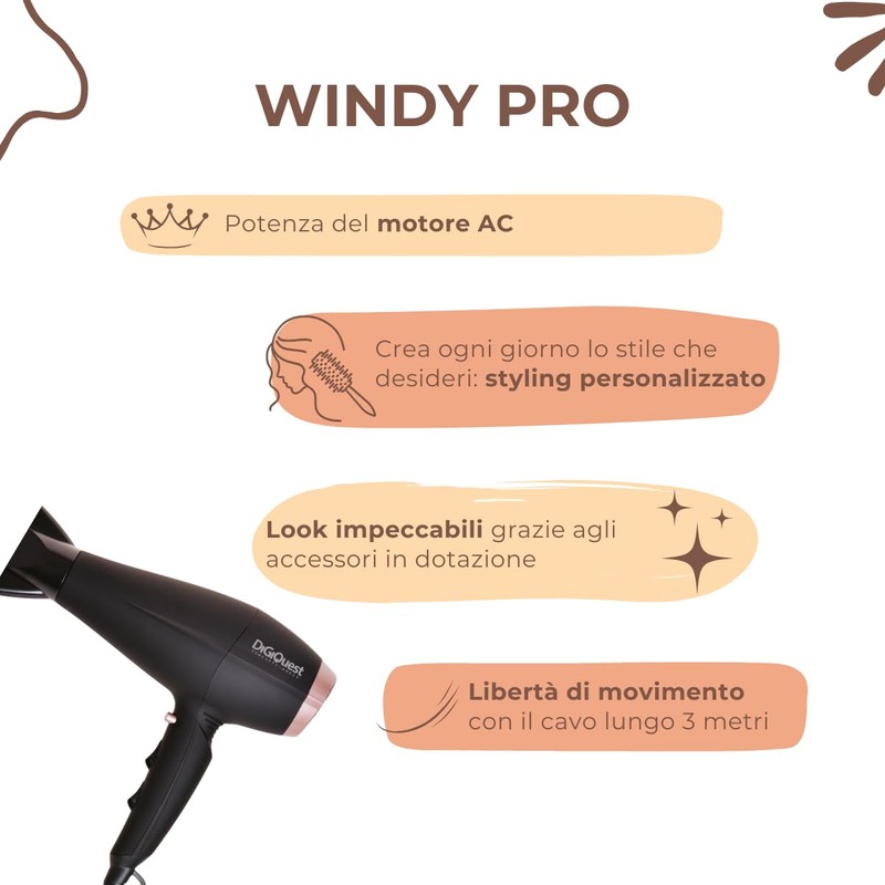 WINDY PRO FÖN 1800-2200 W MAX Mains motor