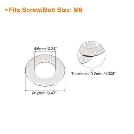 sourcing map M6 304 Stainless Steel Flat Washers, 100pcs 6x12x0.2mm Ultra Thin Flat Spacers for Screw Bolt, Electronic Repair, Automotive