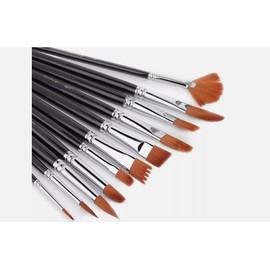 SELLORIA Professional Art Brush Set, 12 Pieces Black Colour, Nylon Bristles, for Oil Acrylic Watercolor Painting Techniques/Gouache/Oil/Face Paint - Multiple Usage For Adults, Man, Women, Kids,