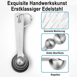 Measuring Spoon Set Stainless Steel Tea Spoons 6 Pieces Cup Measuring Cup Small Spoon Set with Scale, 6-Piece Spice Spoons Tablespoons Dosing Spoon for Small Spice Jars Drying Rations Liquid Baking