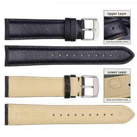 WOCCI 24mm Vintage Leather Watch Strap with Silver Buckle, Replacement Band (Black)