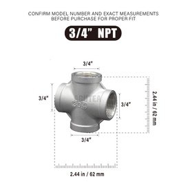 AGUTEA 304 Stainless Steel Cross Pipe Fitting - 4-Way Female NPT Connector for Water & Air Systems (Pack of 1) (3/4 INCH)