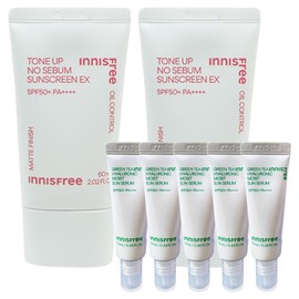 Innisfree Tone-Up No-Sebum Sunscreen EX 60ml 2pcs+(Moisturizing Sun Serum 10mlx5 product volume) / 이니스프리 톤업 노세범 선스크린 EX 60ml 2개+(수분선세럼10mlx5 본품용량)
