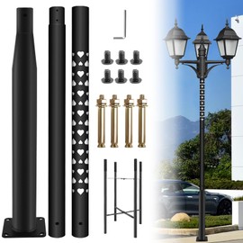 YVTCRTCW Carved Hollow Street Light Pole 10 Ft Tall | Outdoor Adjustable Heavy Duty Metal Street Lamp Post | Outside Solar Street Lights Poles with Mounting Rebar Cage Base for Outdoor (10FT)