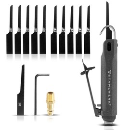 STAHLWERK Compressed Air Jigsaw up to 9,000 Strokes/min Body Saw for Cutting Wood, Metal, Body Sheets Including 12 Saw Blades