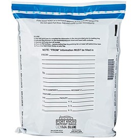 BankSupplies Ultima Blue White Deposit Bags | 9W x 12H | Pack of 100 | Discreet, Opaque, Secure | Tamper Evident Tape | Captive Flap Closure | Security Deposit Bag
