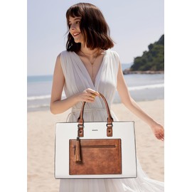 Shrrie 16inch Laptop Bag for Women-Fashion Rainbow Side,Waterproof Leather Tote Bag,Vintage Laptop Tote Purse