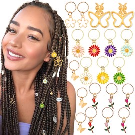 VENOFEN 20PCS Butterfly Braid Clips Hair Jewelry for Locs Colorful Flower Charms Gold Butterflies Braid Accessories Metal Hair Decoration for Women and Girls
