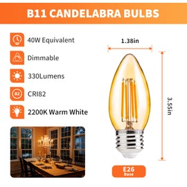 ALAMPEVER LED Chandelier Light Bulbs 40 Watt, B11 Candelabra LED Light Bulb, Dimmable E26 Led Bulbs 2200K Warm White, Amber Glass, 330LM, 6 Pack