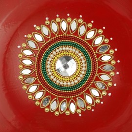 Handcrafted Pooja Thali Plate Platter Engagement Plate Stainless Steel Puja Thali with Essential Pooja Articles for Indian Traditional Festival New Year Decoration Aarti Puja Item (Size-10)(Red)