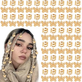 Aswewamt 40 Pcs Gold Butterfly Braid Hair Clips, Adjustable Metal Butterflies Decoration Rings Clips, Hair Charms Styling Accessories for Women