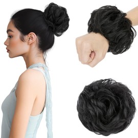 Elailite Echthaar Dutt Haarteil Haarteile Dutt Zopf Mit Gummiband #01 Schwarz Haargummi Mit Haaren Hochsteckfrisuren Haarverlängerung Locken Bun Für Damen 25g