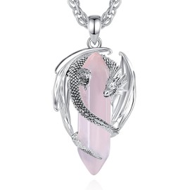 CELESTIA Dragon Necklace Men's with Turquoise Crystal Pendant Necklace Women Medieval Gothic Jewellery Gifts for Him Men Partner Father's Day, Copper, Quartz